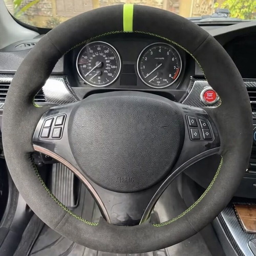 BMW E90 steering wheel cover new, Alcantara with green stitching