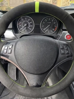 BMW E90 steering wheel cover new, Alcantara with green stitching