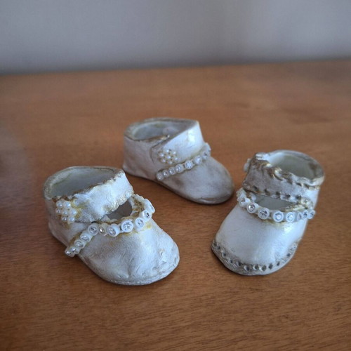 Set of 3 Handmade Clay Miniature Shoes Romantic Style
