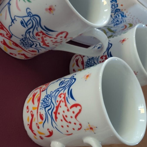 Stathopoulos collectible coffee set used with cups, sugar bowl, and creamer