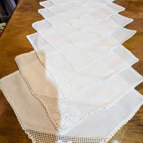 Square crochet napkins 30x30 cm, set of 8, white linen