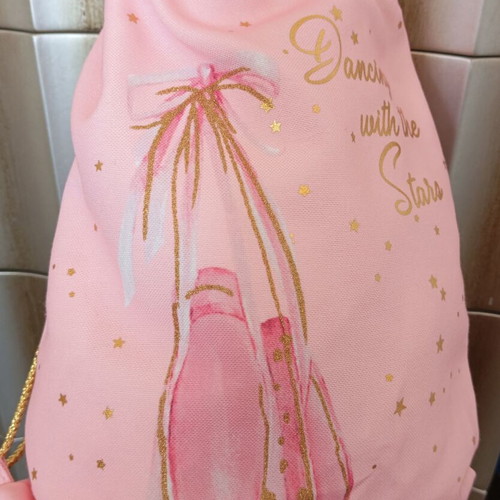Children's pink drawstring bag with gold details new