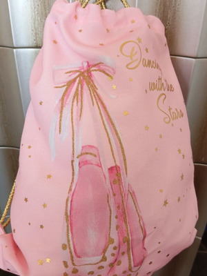 Children's pink drawstring bag with gold details new