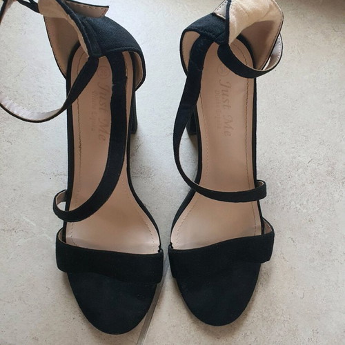 Just Me sandals like new, black suede, size 38, 10cm heel