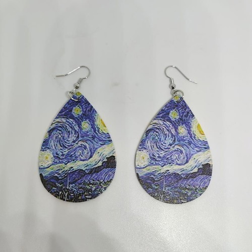 Earrings Starry Night by Van Gogh like new, blue drop shape