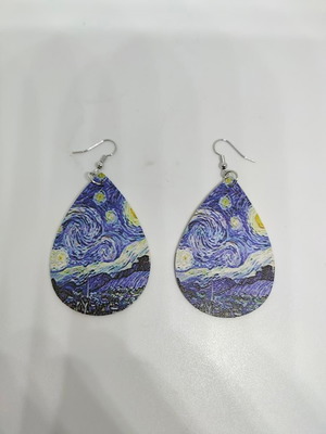 Earrings Starry Night by Van Gogh like new, blue drop shape