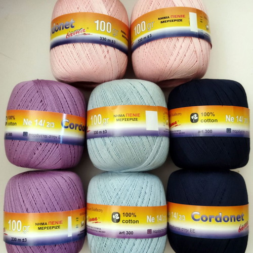 Cordonet Lama cotton knitting yarn set, 8 new pieces