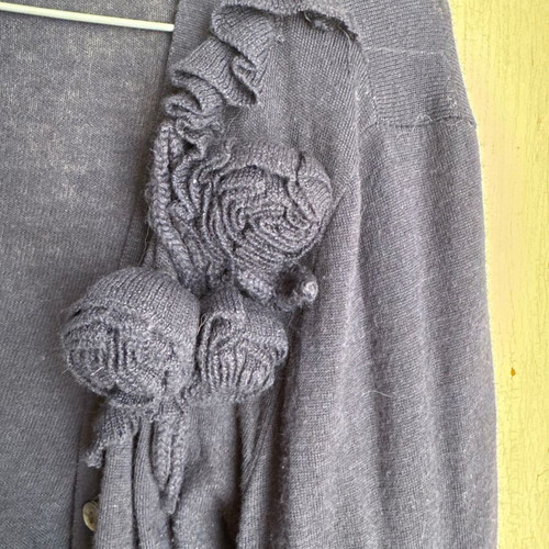 RED Valentino navy cropped cardigan used with knitted flowers on shoulder