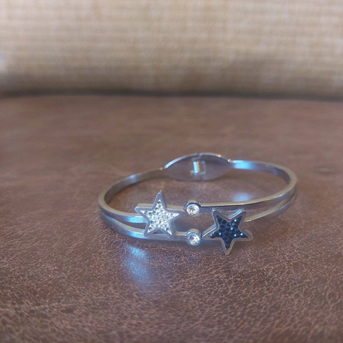Silver cuff bracelet with star and rhinestones like new