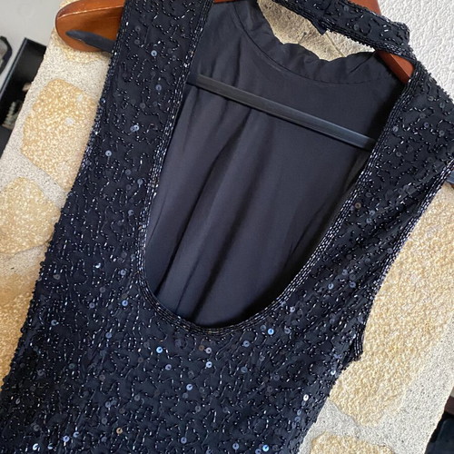 Prestige long black dress with sequins and open back new