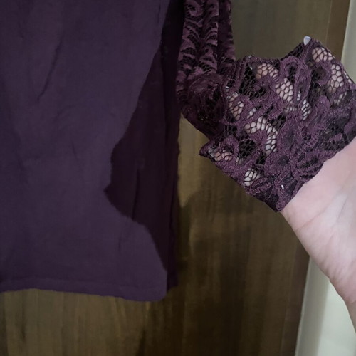 Purple Long-Sleeve Blouse With Lace Like New
