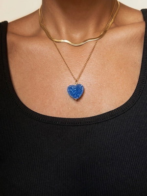 Necklace with blue heart pendant and stainless steel chain, like new
