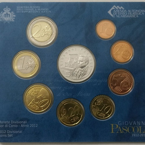 San Marino 2012 coin set 8 euros and silver commemorative 5€ Giovanni Pascoli blister new