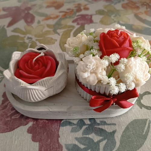 Handmade porcelain set with scented soy candle dish and container new
