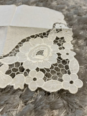 Napkins with cutwork design white squares used, set of two pieces