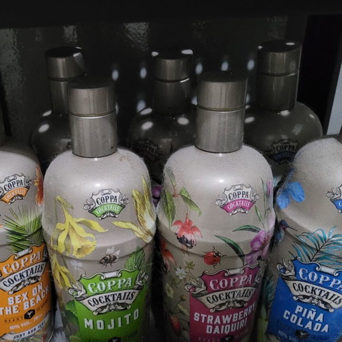 Coppa Cocktails Empty Bottle Set of 7 with Tropical Designs