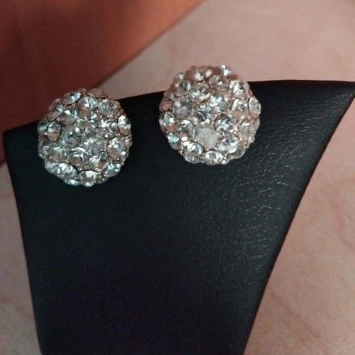 Earrings set of 3 pairs with cubic zirconia, like new, silver color