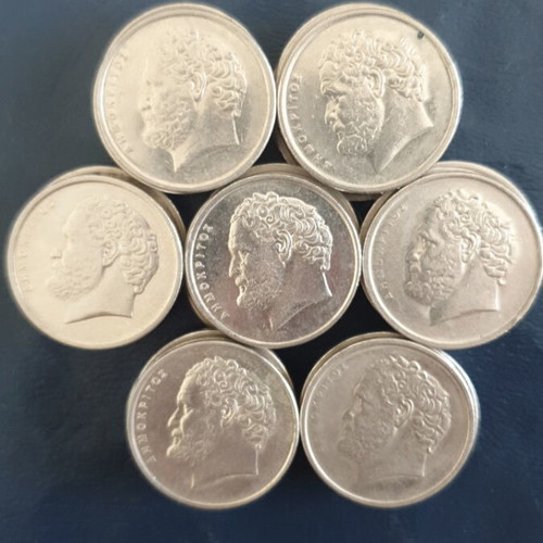 10 Drachma Coins Democritus 1976-2000 Used, Set of 35