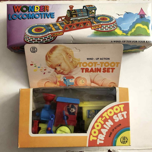 Wind-up toy trains Ananiadis and tin, used, set of 3