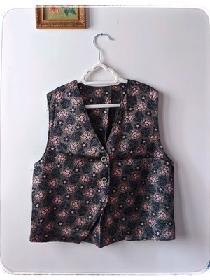 Vintage tailored vest 80s used, brown and pink, size XS