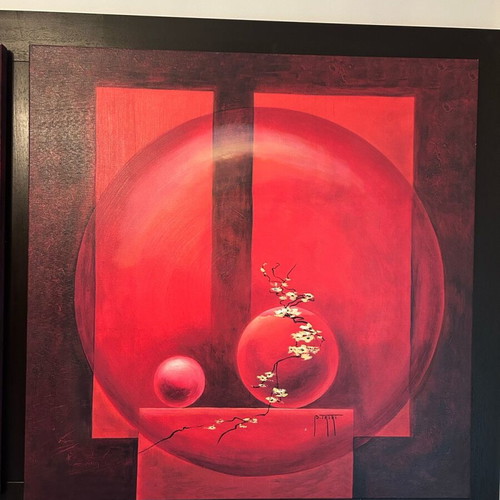 Bizart painting oil print diptych in frame like new