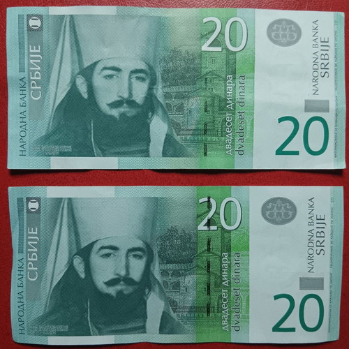 Serbian 20 dinar banknotes used, set of 2