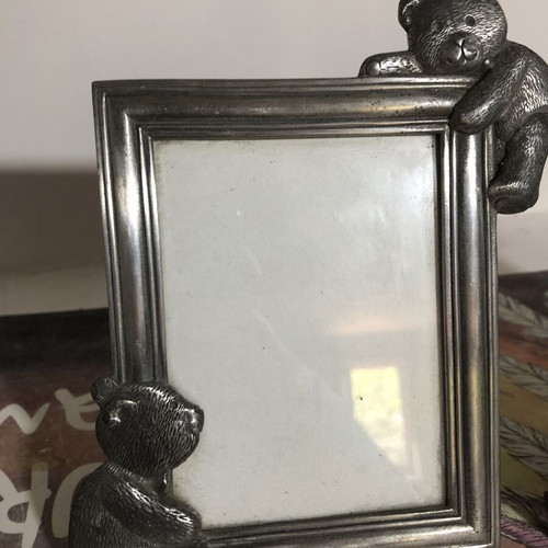 Royal Selangor pewter teddy bear photograph frames used, set of two