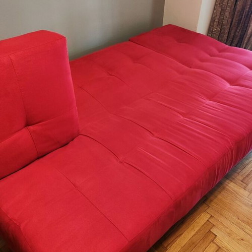 SATO sofa bed like new, red with silver legs