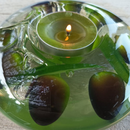 Vintage acrylic glass tealight holder with olive motif, like new