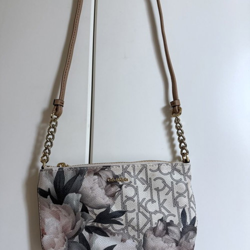 Crossbody bag new beige pink floral with gold details