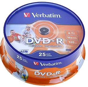 Dvd-R Verbatim 4.7gb 16x 120min printable Cake Box 25 pieces 43538