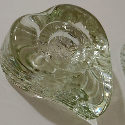 Crystal candlesticks used, set of 3 pieces Costa Boda and Geometria