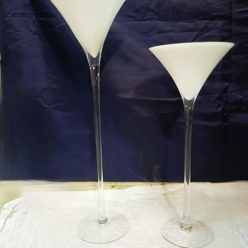 Decorative glass vases Martini set like new, heights 70cm & 90cm
