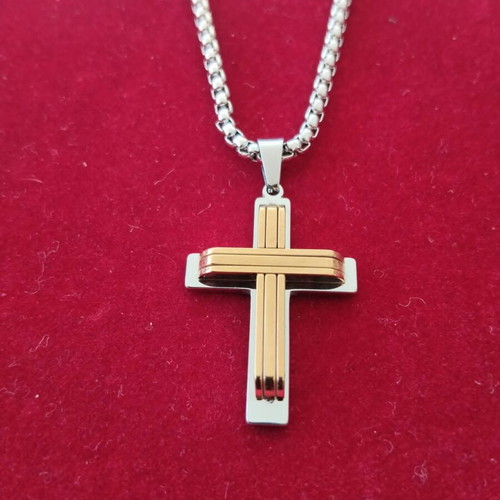 Apefthon men's steel cross with gold color surface, new