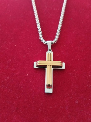 Apefthon men's steel cross with gold color surface, new