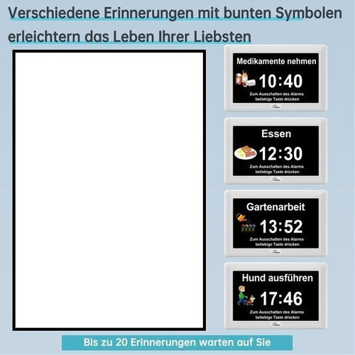 WallarGe 7-inch digital calendar clock for adults with 20 alarms and reminders