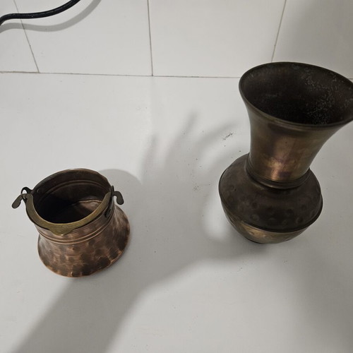 Decorative vase and container with brass handles like new