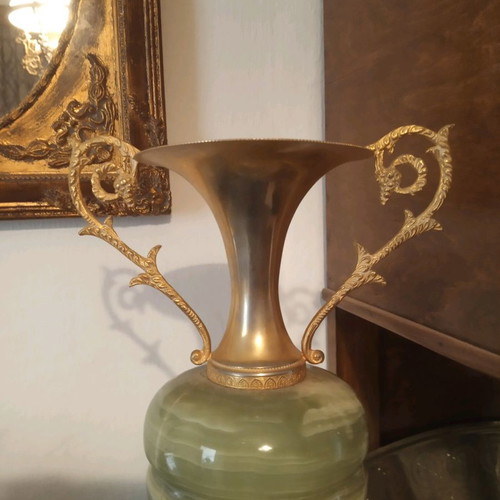 Alabaster amphora used with metal village elements, height 28 cm