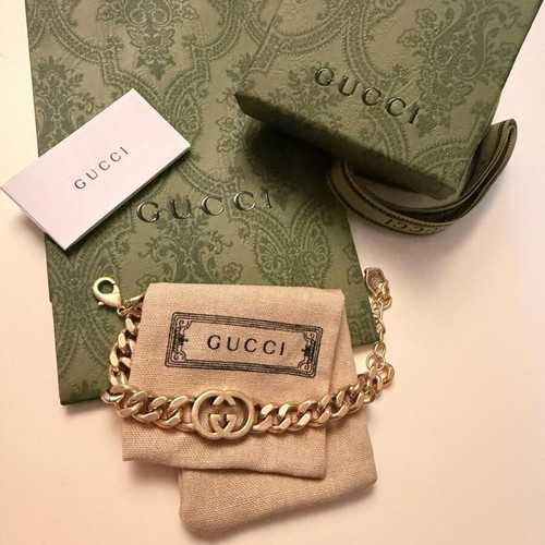 Gucci Vintage Interlocking GG Chain Bracelet Gold Tone Adjustable