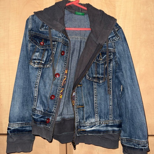 Benetton Kids' Denim Jacket with Hood like new, blue