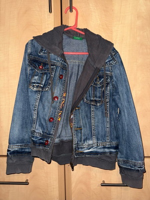 Benetton Kids' Denim Jacket with Hood like new, blue