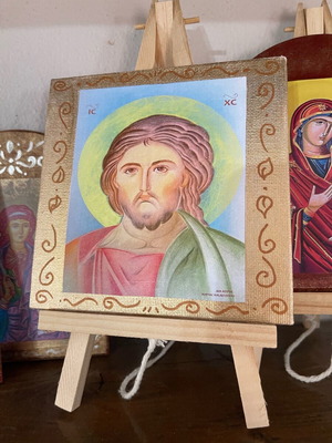 Christ image on cardboard with easel, new, 13x13 cm print copy