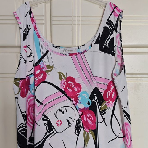 Derpouli white women's blouse like new, colorful design, size XXL
