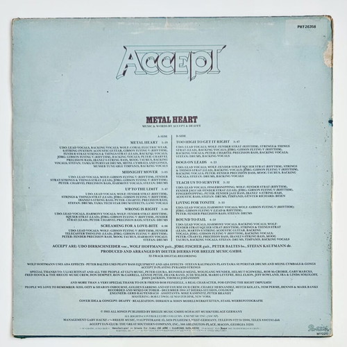 Accept Metal Heart vinyl LP used, Greek edition 1985