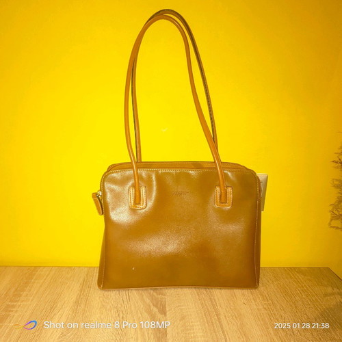 Melanie women's handbag used, brown, leatherette 33x24 cm