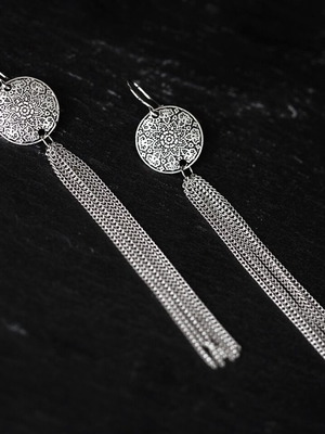 Silver boho tassel earrings long new with chains