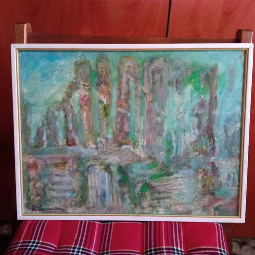 Painting by Aikaterini Tsatsaronaki oil on cardboard like new