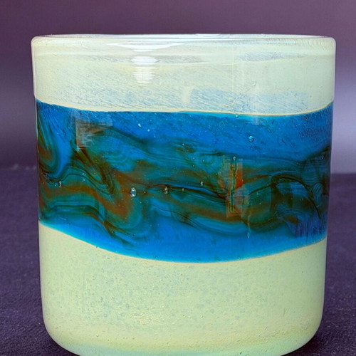 Handmade Ocean Waves Art Glass Candle Holder Vase like new