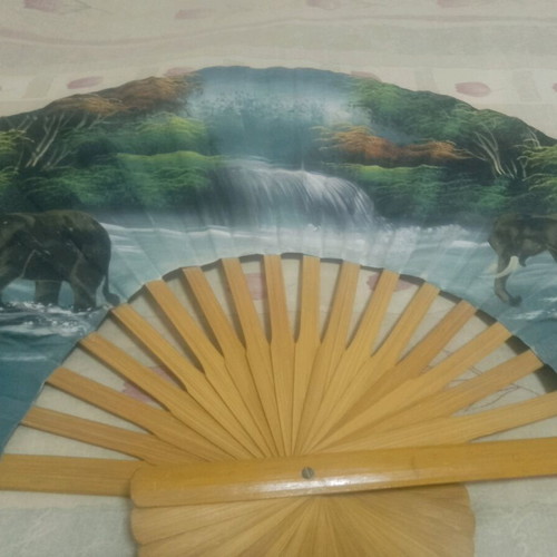 Giant fan used with African jungle design, wooden 100x50 cm