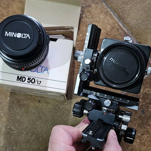 Minolta focusing rail and used MD 50mm macro lens